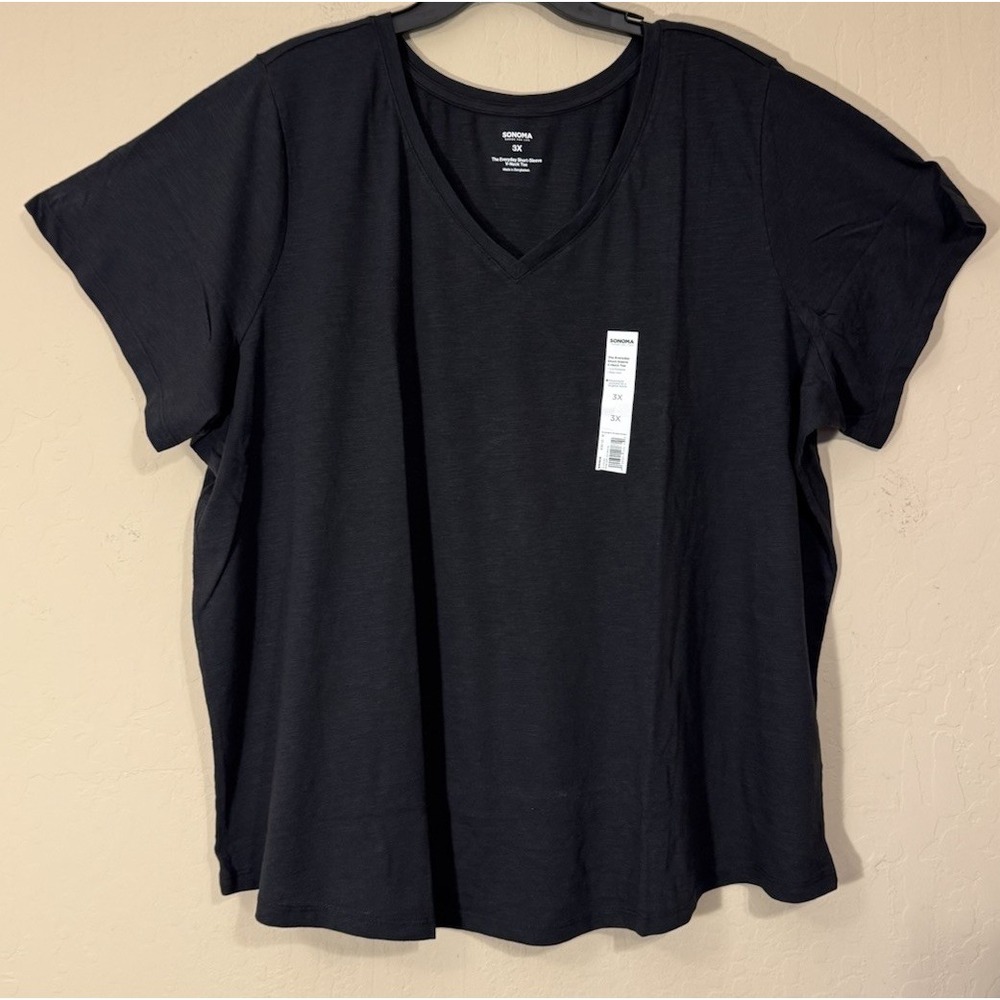 Sonoma The Everyday Tee V-Neck‎ Short Sleeve Black Shirt Top Women Size 3X NEW
